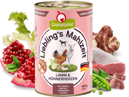 GranataPet Lieblings Mahlzeit Lamm & Hühnerherzen Hundefutter nass 400 g