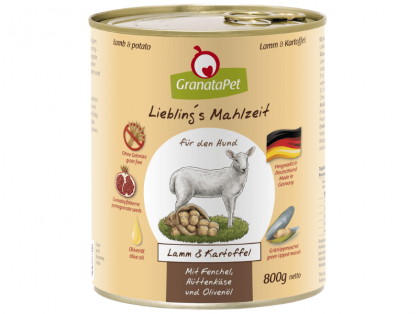 GranataPet Lieblings Mahlzeit Lamm & Kartoffel Hundefutter mit Fenchel, Hüttenkäse & Olivenöl 800 g