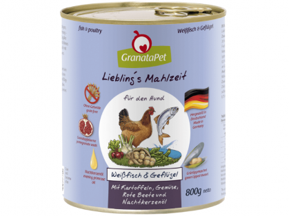 GranataPet Lieblings Mahlzeit Weißfisch & Geflügel Hundefutter nass 800 g