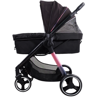 Ibiyaya® Retro Luxe Black Prism Hundebuggy schwarz Seitenansicht vorne offen