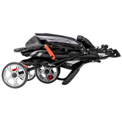 Hundebuggy All Terrain schwarz silber für kleine Hunde geklappt
