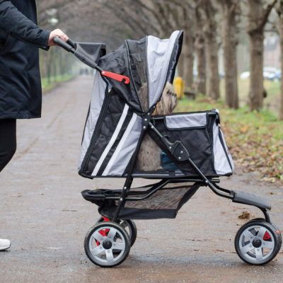 Hundebuggy All Terrain schwarz silber für kleine Hunde Seitenansicht