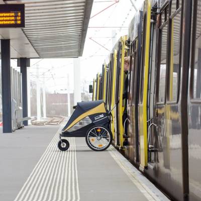 InnoPet Hercules Hundebuggy Fahrradanhänger am Bahnsteig