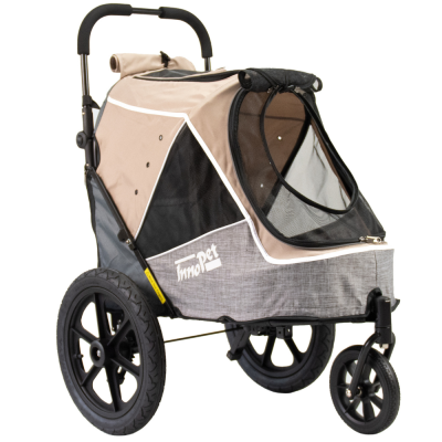 Hundebuggy Sporty-Trailer beige grau für kleine Hunde Seitenansicht