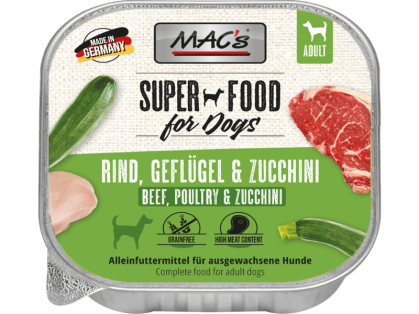 MAC`s Rind, Geflügel & Zucchini Hundefutter nass in der 150 g Schale