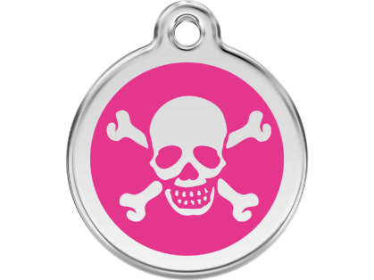 Red Dingo Hundemarke Totenkopf & Knochen hot pink mit Gravur