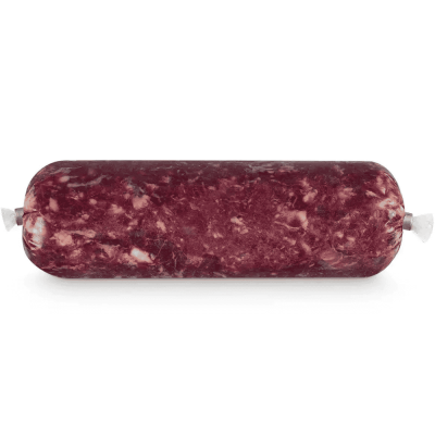 Rindermuskelfleisch gewolft Frostfutter für Hunde und Katzen in der Wurstverpackung