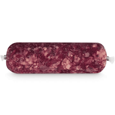 Rindfleisch-Mix Gulasch Frostfutter für Hunde in der Wurstverpackung