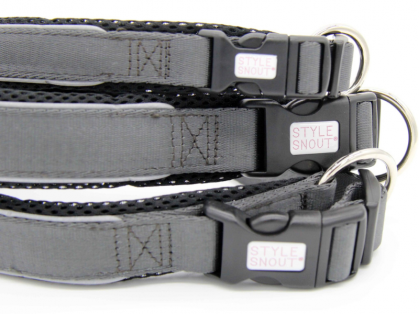 StyleSnout® Hundehalsband mit reflektierendem Außenrand silber Nahansicht