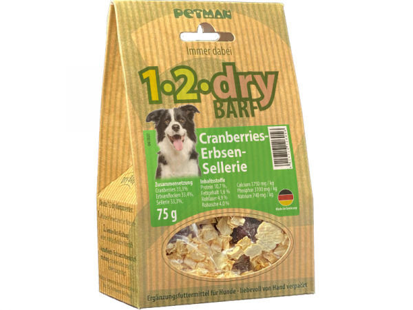 Petman 1-2-dry BARF Cranberries-Erbsen-Sellerie für Hunde 175 g