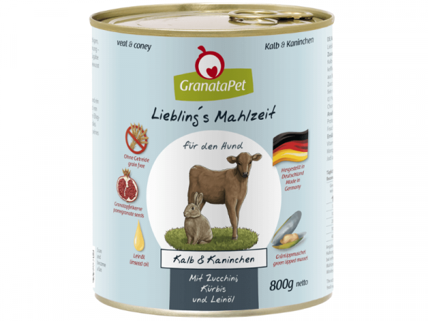 GranataPet Lieblings Mahlzeit Kalb & Kaninchen Hundefutter mit Zucchini, Kürbis & Leinöl 800 g