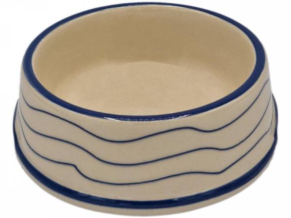 Keramiknapf beige für Hunde mit blauen handgemalten Wellen