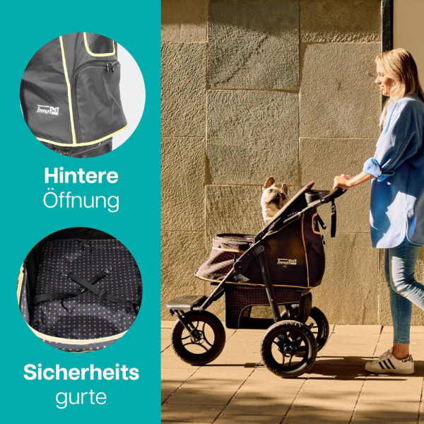 Hundebuggy Adventure schwarz gold mit Sicherheitsgurten