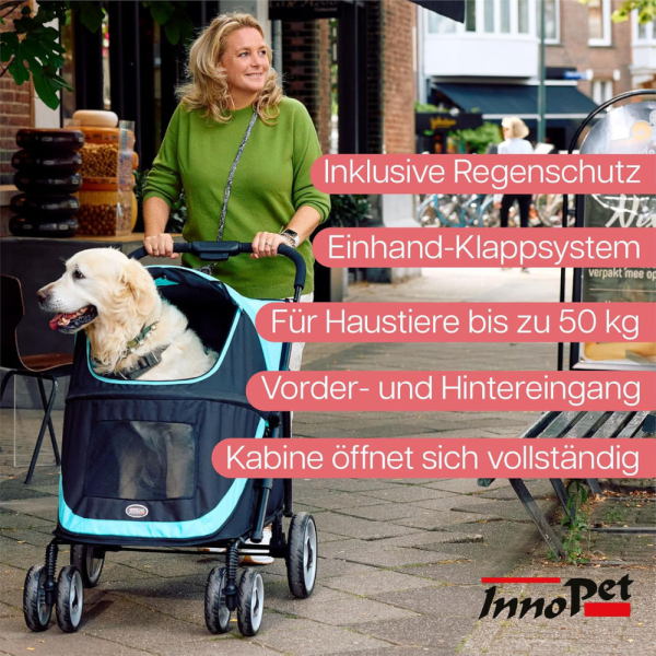 InnoPet® Mammut Hundebuggy blau schwarz für große Hunde mit Golden Retriever