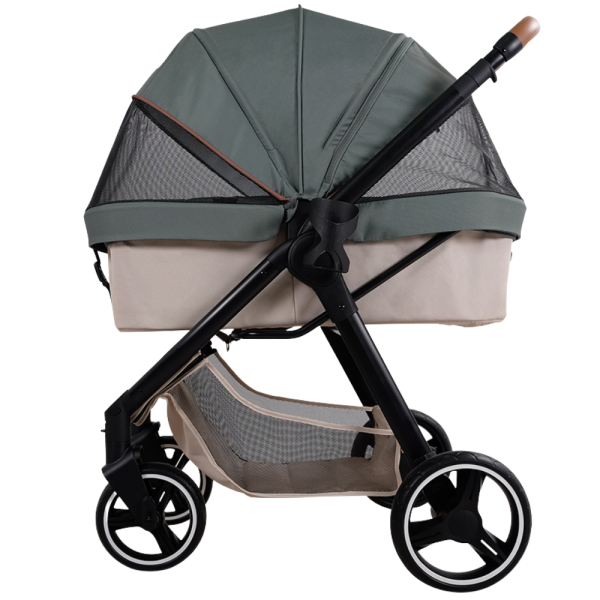 Ibiyaya® Retro Luxe Soft Sage Hundebuggy salbeigrün Seitenansicht komplett geschlossen