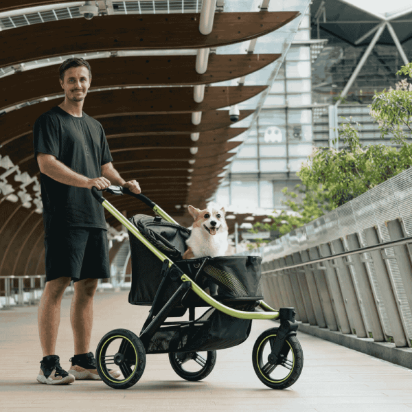 Ibiyaya® The Beast Jet Black Hundebuggy schwarz mit Herrchen