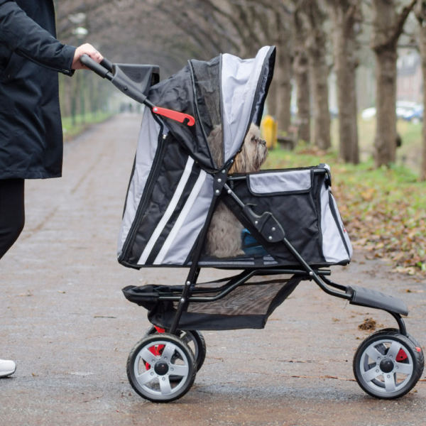 Hundebuggy All Terrain schwarz silber für kleine Hunde Seitenansicht