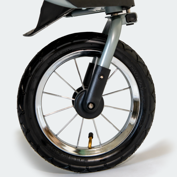 Hundebuggy Comfort Air ECO schwarz grau Vorderrad