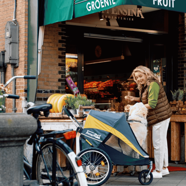 Hercules Hundebuggy für große Hunde beim Einkaufen