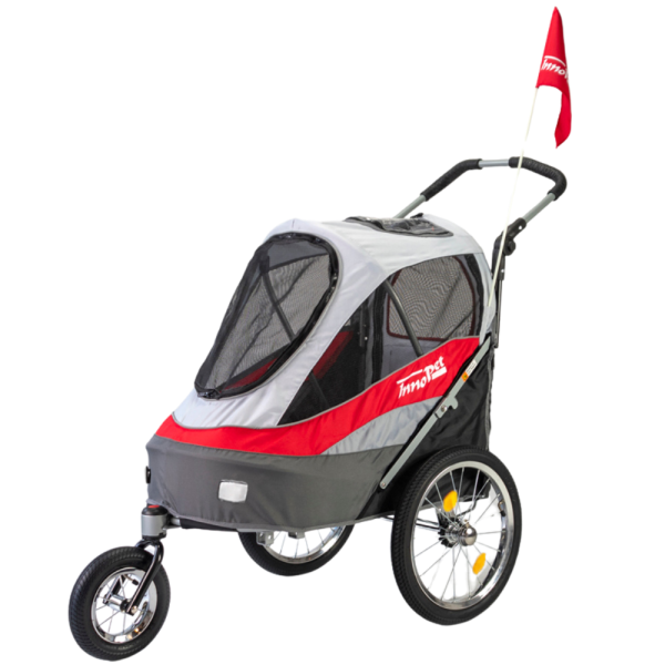 Hundebuggy Sporty-Trailer Deluxe rot grau für kleine Hunde