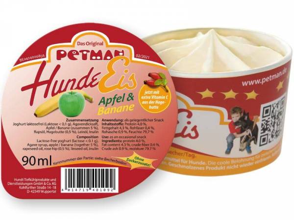 Petman Apfel Banane HundeEis mit Hagebutten geöffnet 24 x 90 ml