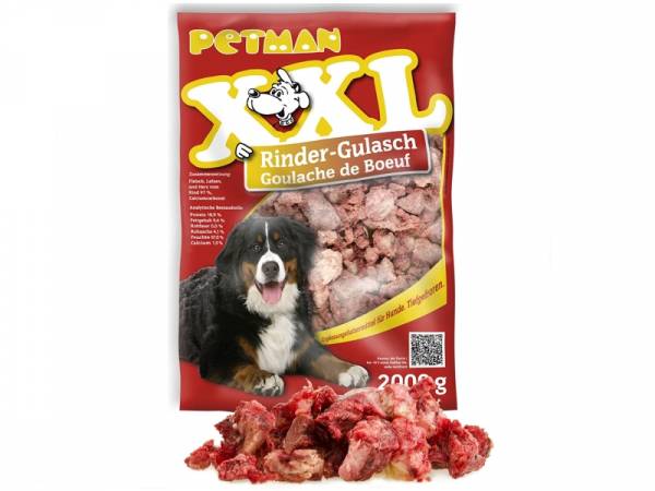 Petman XXL Rinder-Gulasch Hundefrostfutter 3 x 2000 g