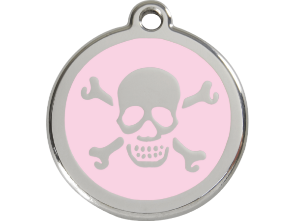 Red Dingo Hundemarke Totenkopf & Knochen pink mit Gravur