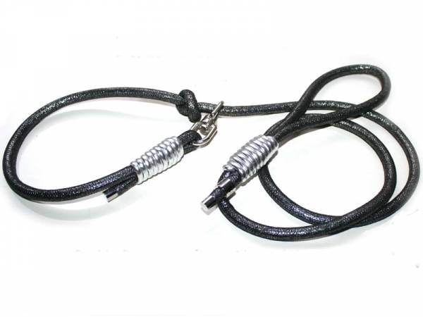 Showleine aus Nappaleder anthrazit silber Showleine aus Nappaleder anthrazit silber