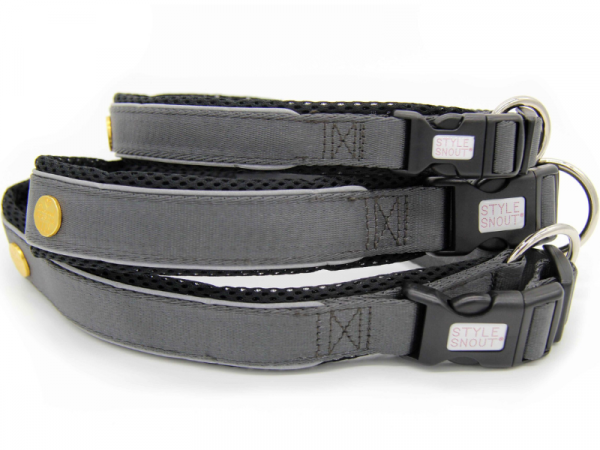 StyleSnout® Hundehalsband mit reflektierendem Außenrand silber