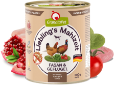 GranataPet Lieblings Mahlzeit Fasan & Geflügel Hundefutter mit Spinat, Tomaten und Leinöl 800 g